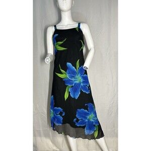 Vintage AGB Byer Women’s Black Floral Chiffon Pullover Dress Size 8 Tropical